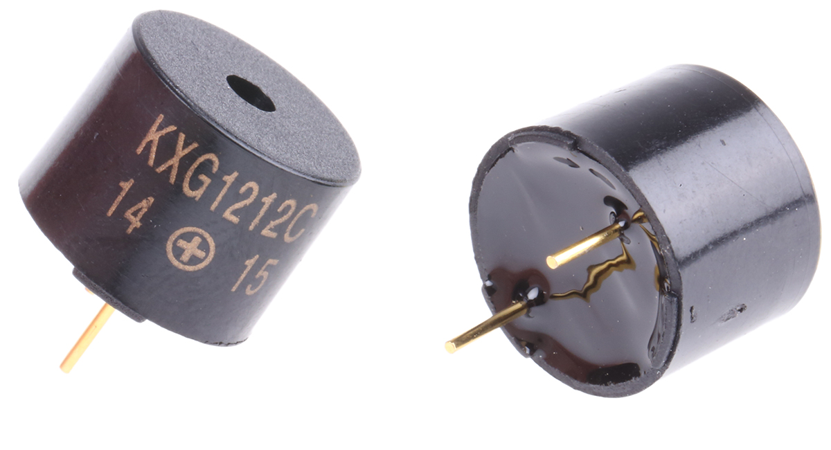 RS PRO 94 dB Through Hole Continuous Internal Magnetic Buzzer Component 9.5 mm 8 V dc Min 12 V dc Max