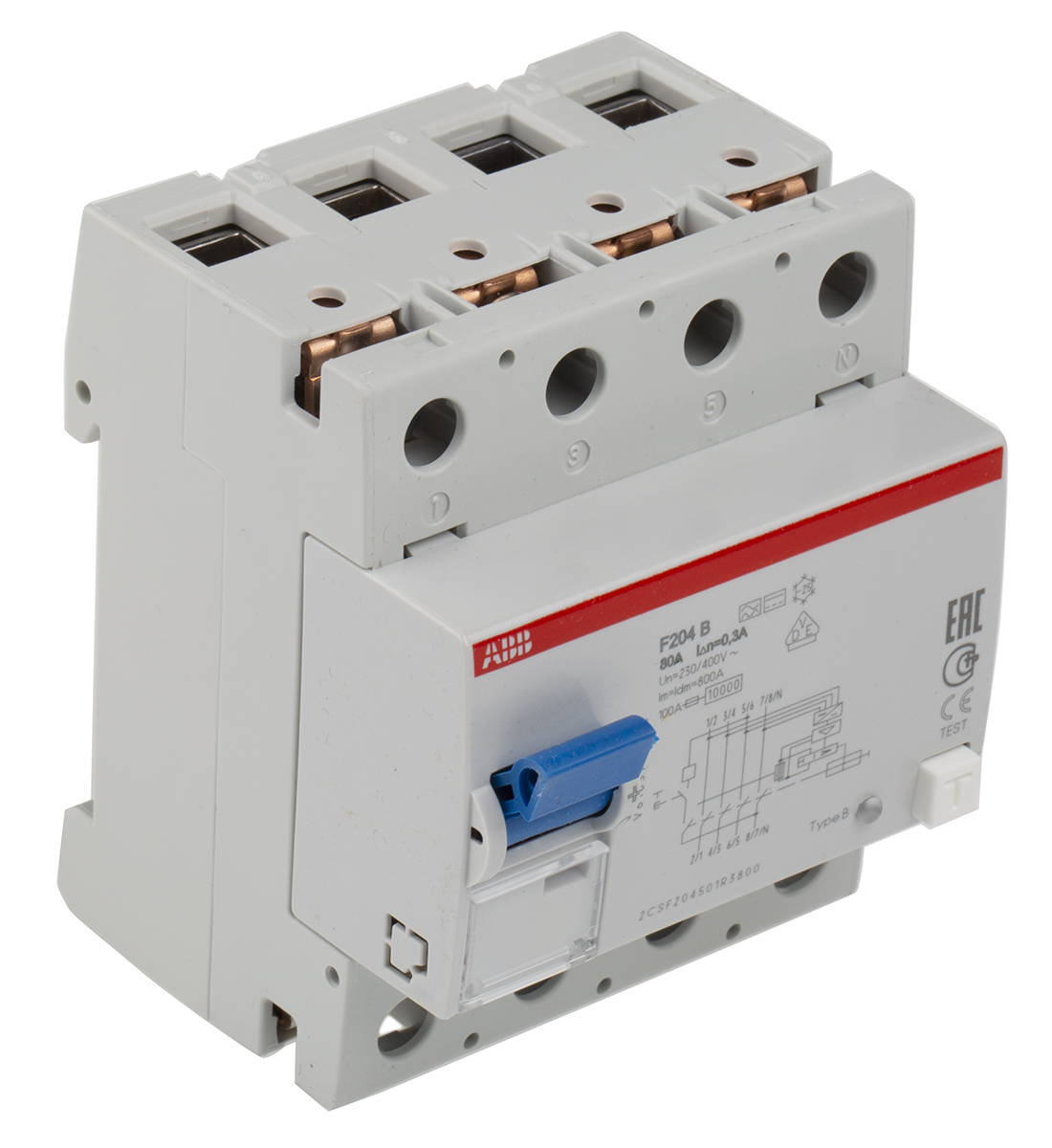 f204b-8003 ABB F200 RCCB, 80A, 4 Pole, 300mA, Type B, 400V ac