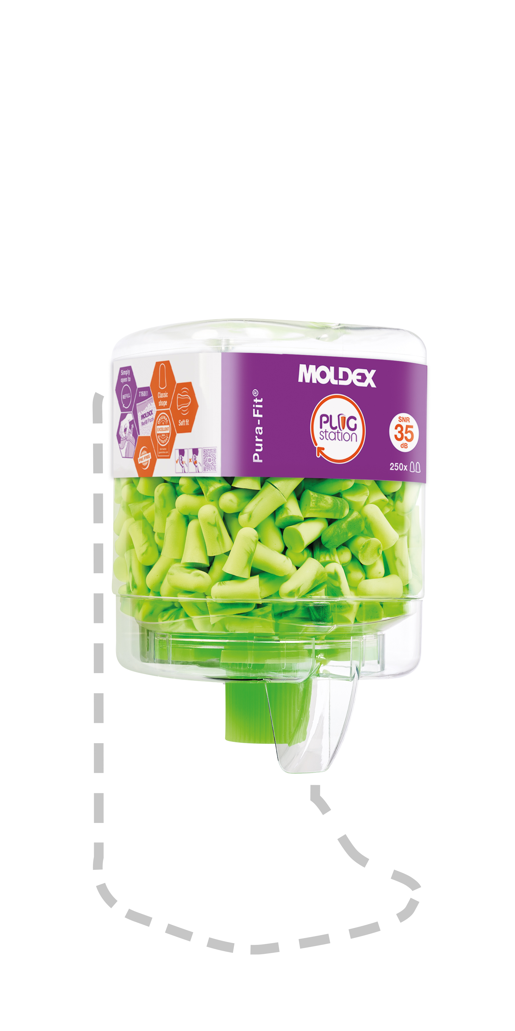 Moldex 7725 Series Green Reusable Ear Plugs, 35 dB Rated 250