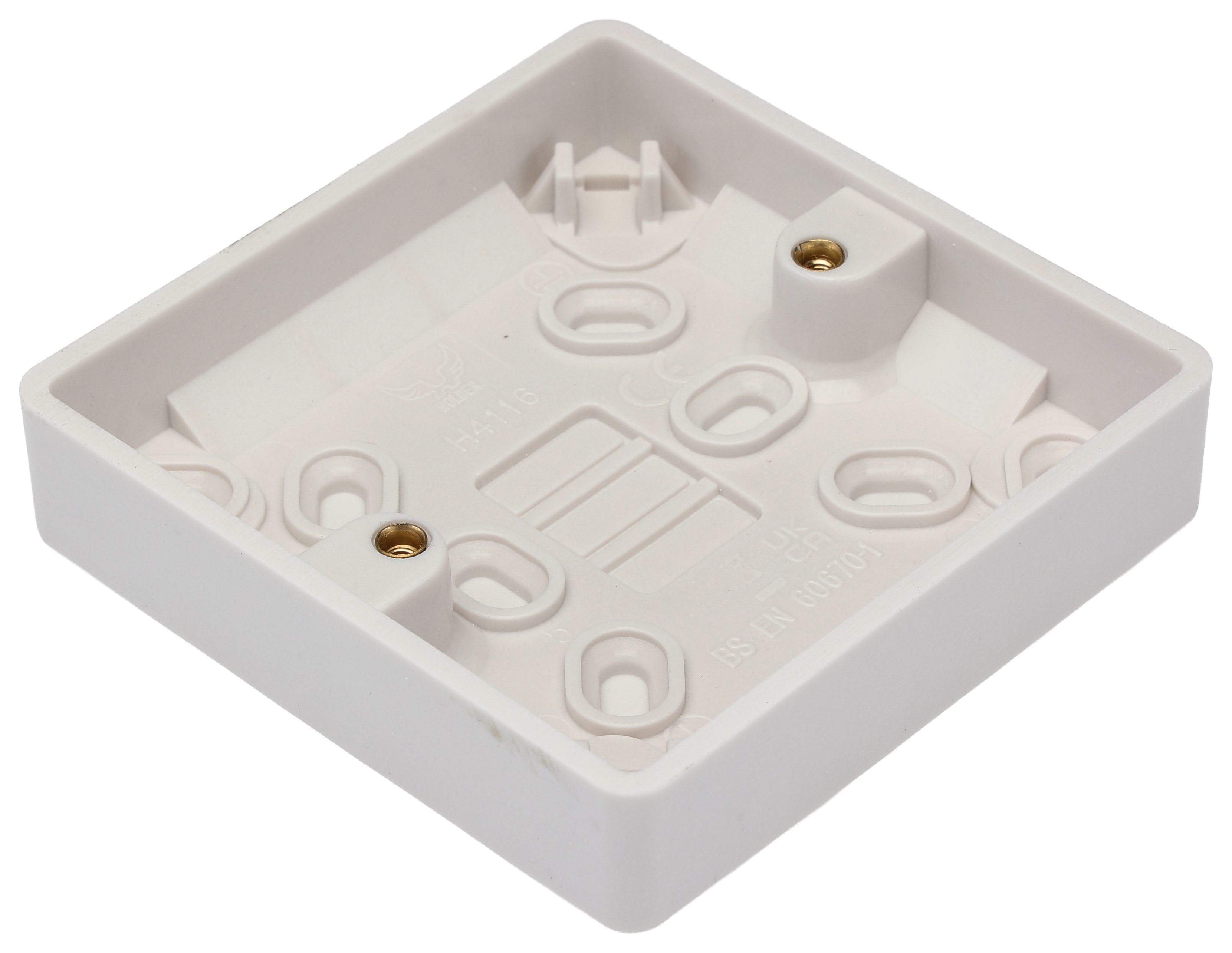 RS PRO RS White White White Urea Formaldehyde Back Box, BS, IP20, Surface Mount, 1 Gangs 86.6 mm 86.6mm 16 mm