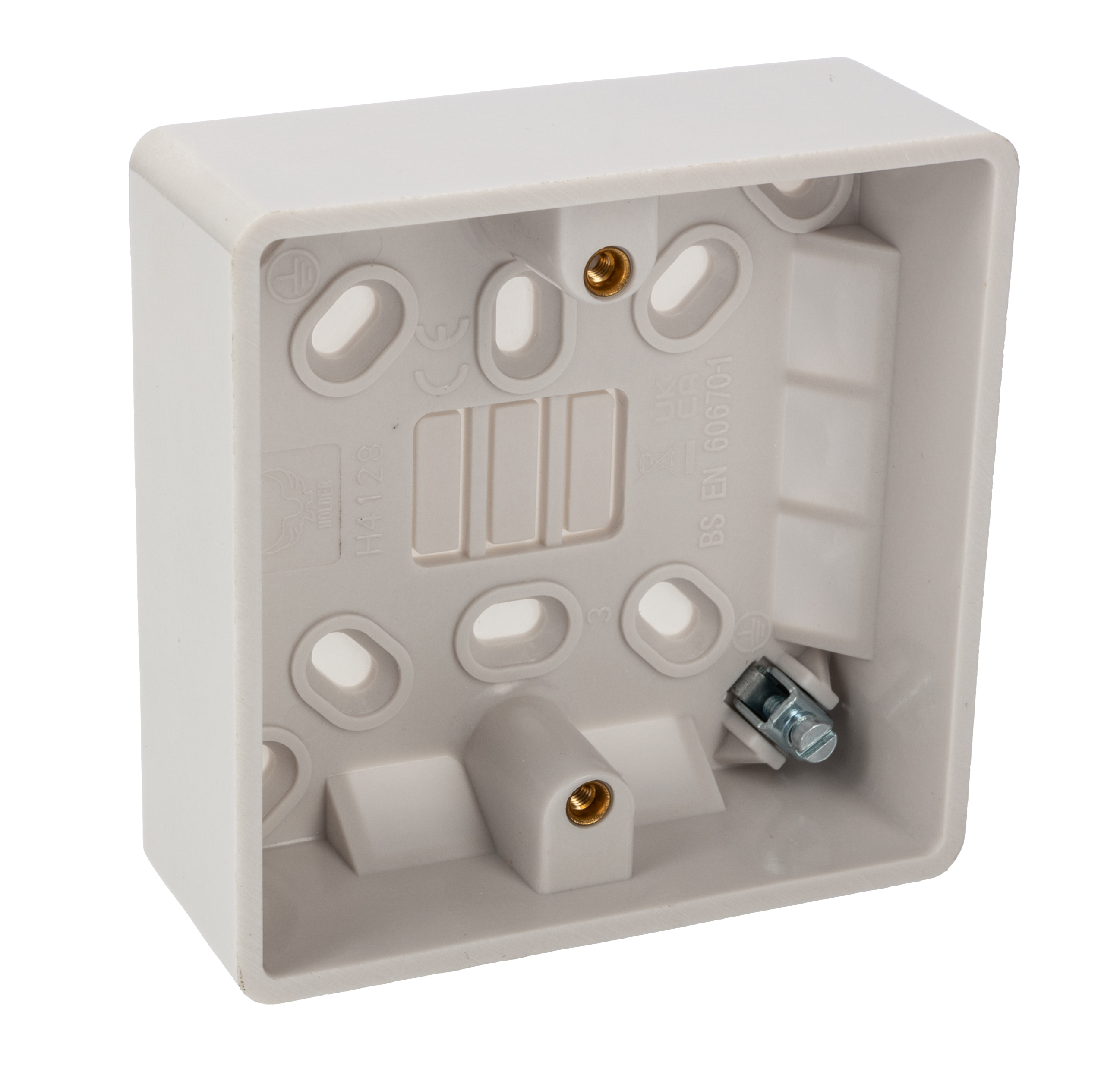 RS PRO RS White White Matt Urea Formaldehyde Back Box, BS, IP20, Surface Mount, 1 Gangs 86.6 mm 86.6mm 28 mm