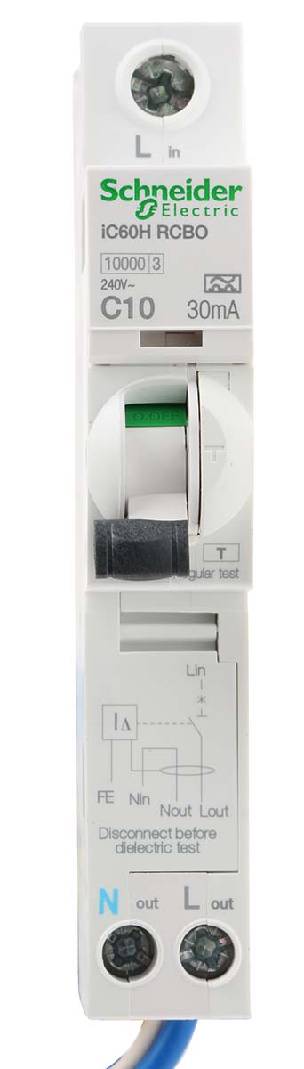 a9d11810 Schneider Electric Residual Current Circuit Breaker with Overload Protection, 10A Current Rating, 1-Pole, 30 mA Trip