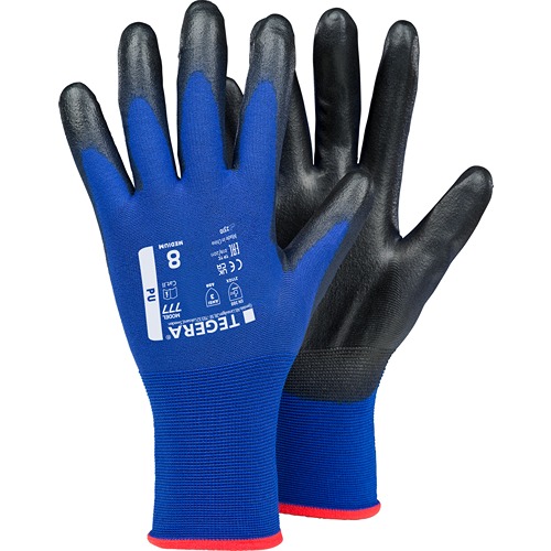 Tegera TEGERA Black, Blue Nylon, Textile Glove, Size 8, Polyurethane Coating
