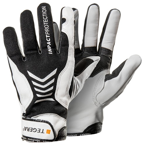 Tegera TEGERA Black, White Leather Work Gloves, Size 9