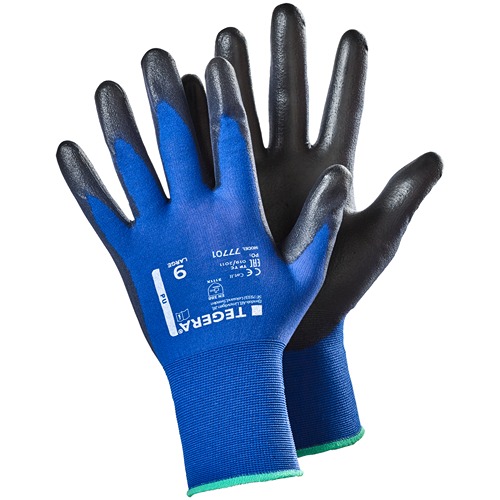 Tegera TEGERA Black, Blue Nylon Work Gloves, Size 9, Polyurethane Coating