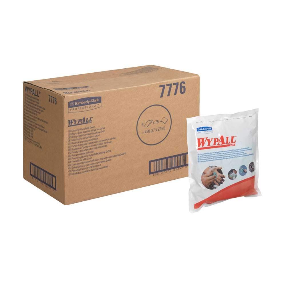 WYPALL Cleaning Wipes Refill 7776 Wet Cleaning, Bag of, 270 x 270 mm 75 Per Pack