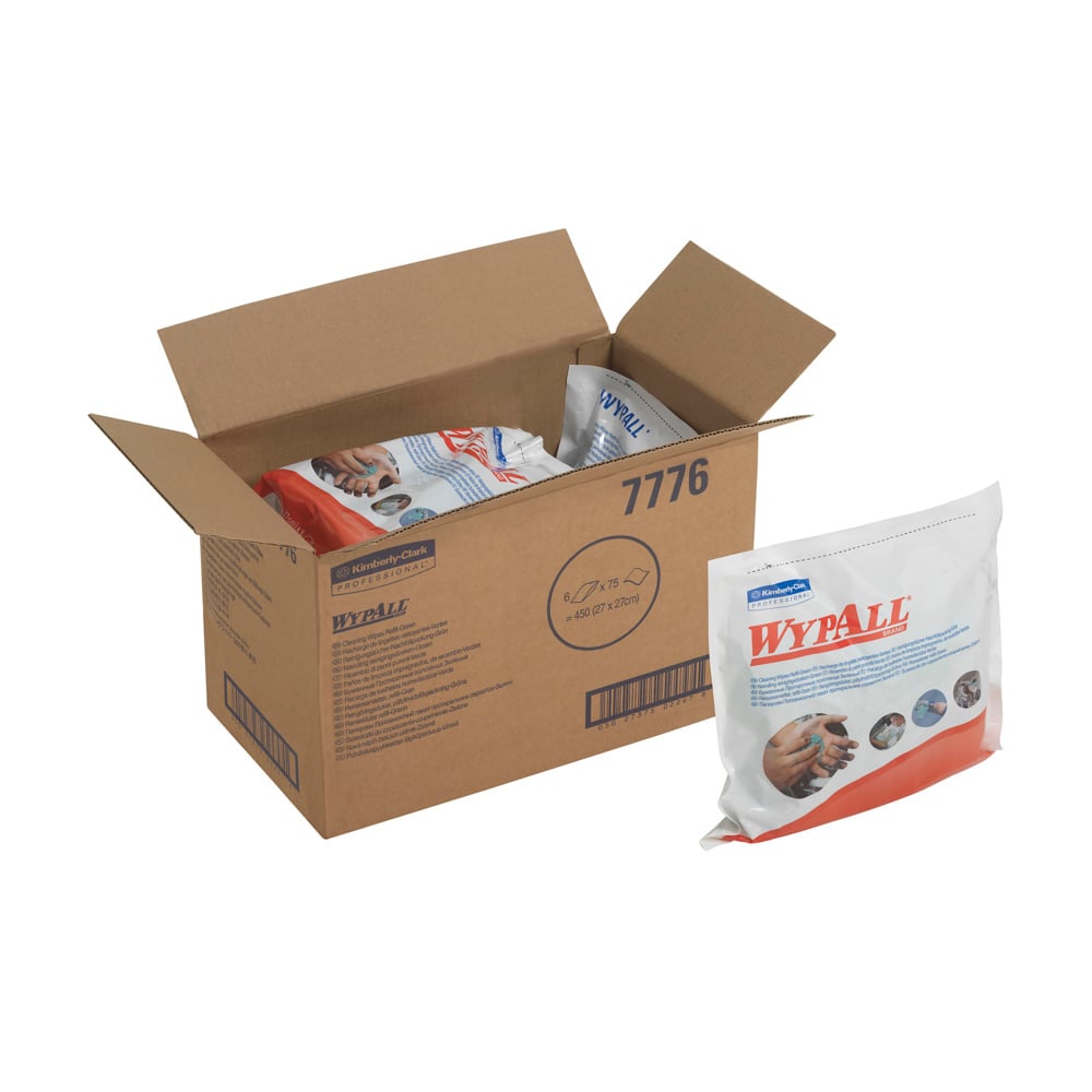 7776 WYPALL Cleaning Wipes Refill  Wet Cleaning, Bag of, 270 x 270 mm 75 Per Pack