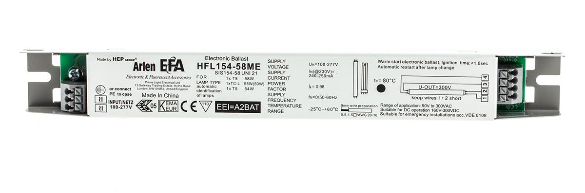 778-5323 RS PRO 54 (T5 HO) W, 55 (TC-L) W, 58 (T8) W Electronic Compact Fluorescent, Fluorescent Lighting Ballast, 220V, 240 V