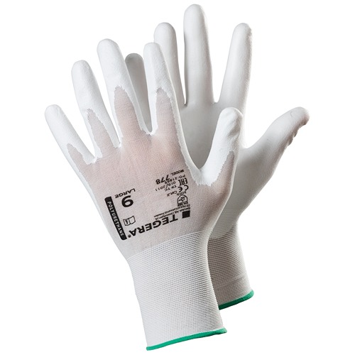 Tegera TEGERA White Nylon Work Gloves, Size 7, Polyurethane Coating