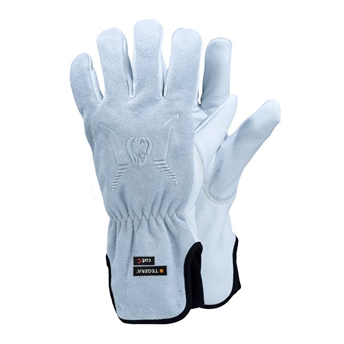 Tegera TEGERA Grey, White Leather Work Gloves, Size 8