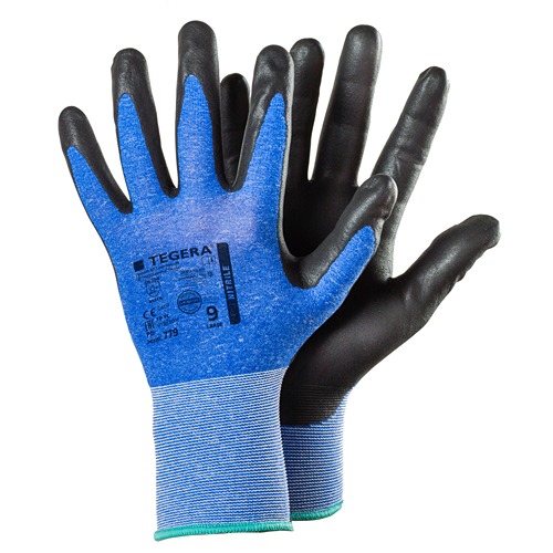 Tegera TEGERA Black, Blue Nylon, Spandex Work Gloves, Size 6, Nitrile Foam Coating