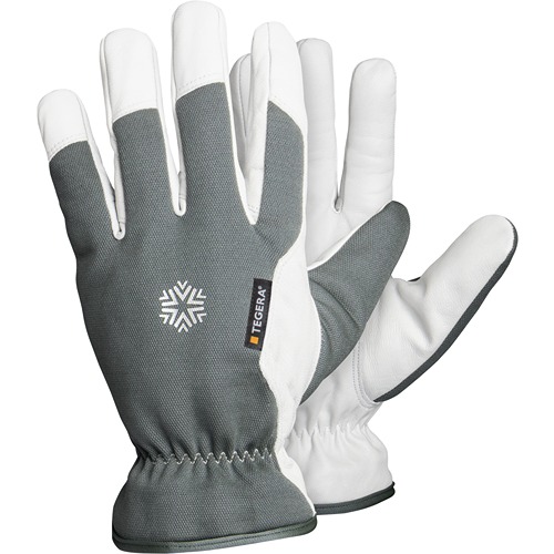 Tegera TEGERA Grey, White Leather Work Gloves, Size 8