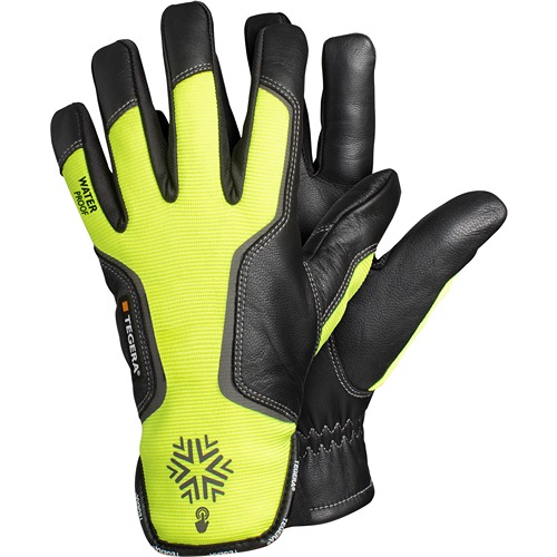 Tegera TEGERA Black, Yellow Leather Work Gloves, Size 10