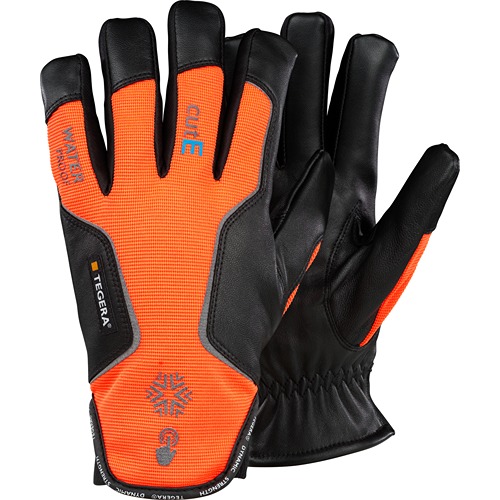 Tegera TEGERA Black, Orange Leather Work Gloves, Size 7