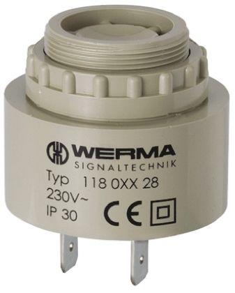 Werma 90dB Panel Mount Continuous, Slow Pulse Internal Piezo Buzzer, 43 x 38mm, 230V ac Max