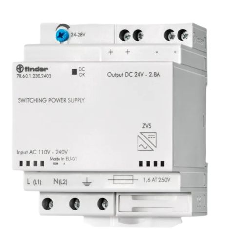 Finder Embedded Switch Mode Power Supply, 78.60.1.230.2402 24V dc, 2.8A, 60 W, Input 230V ac to  240V ac