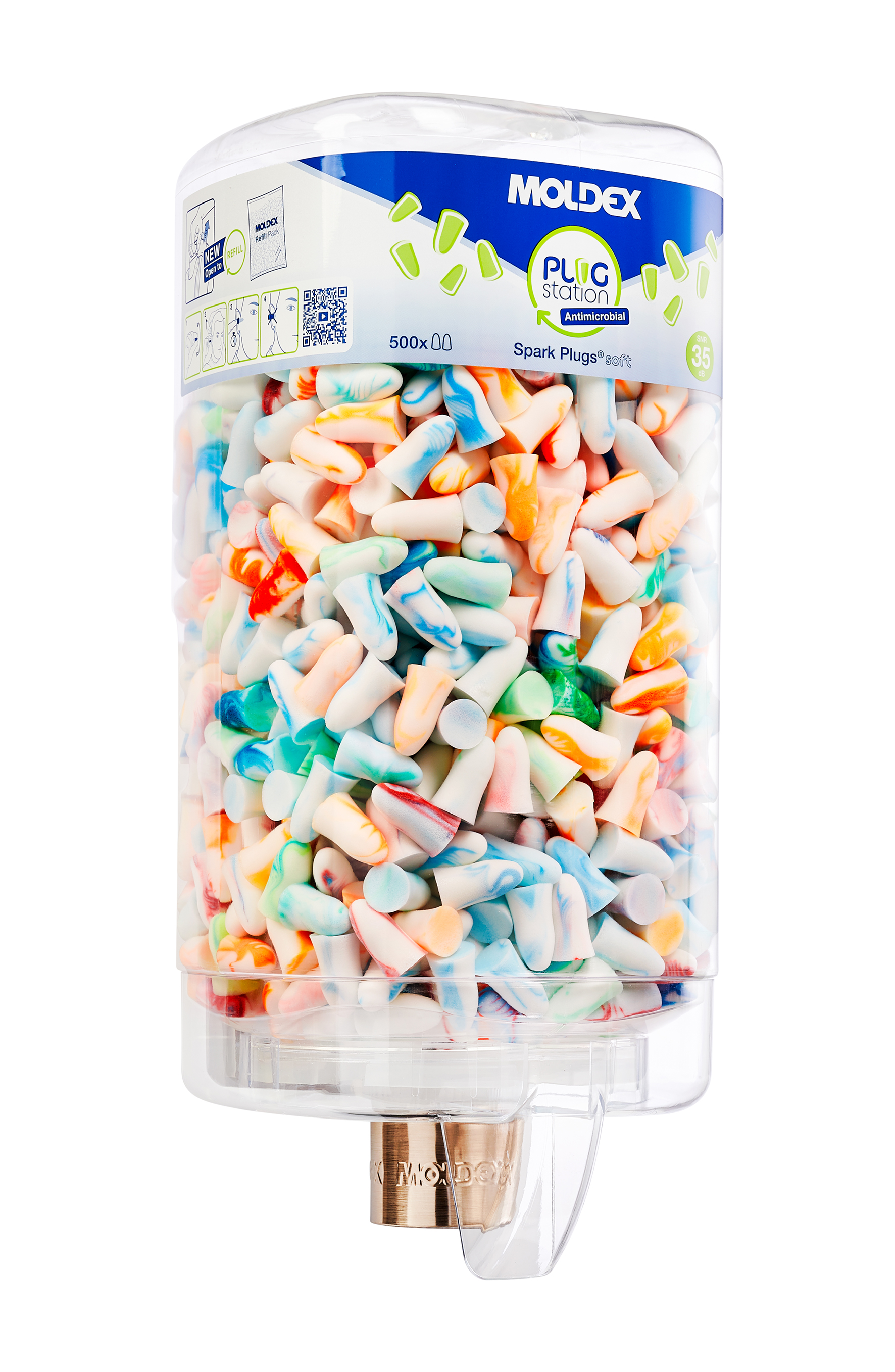 Moldex Spark Plugs PlugStation Antimicrobial 500 Series Multicolour Reusable Ear Plugs, 35 dB Rated 500
