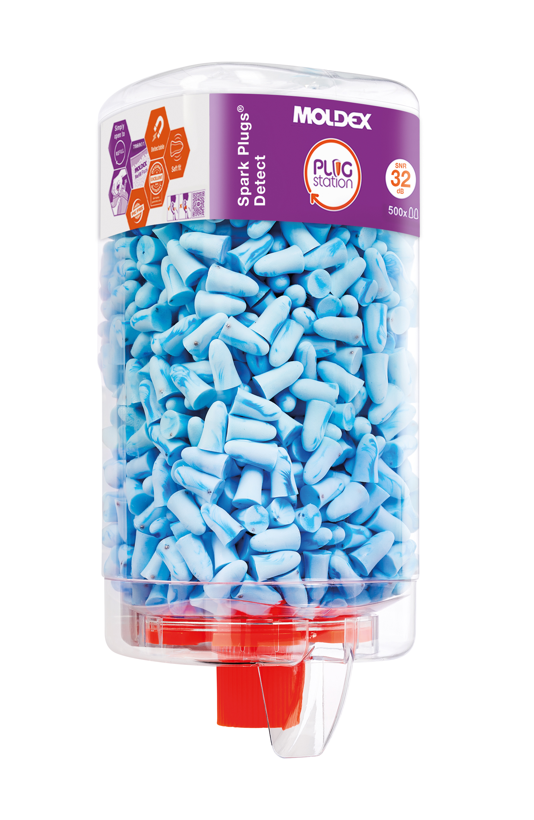 Moldex 7859 Series Blue Reusable Ear Plugs, 32 dB Rated Metal Detectable 200