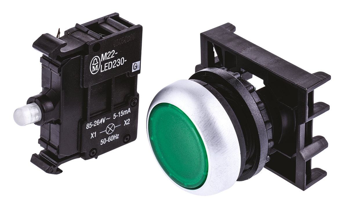 Eaton RMQ Titan M22 Series Green Momentary Push Button Head, 22 mm Cutout, IP69K