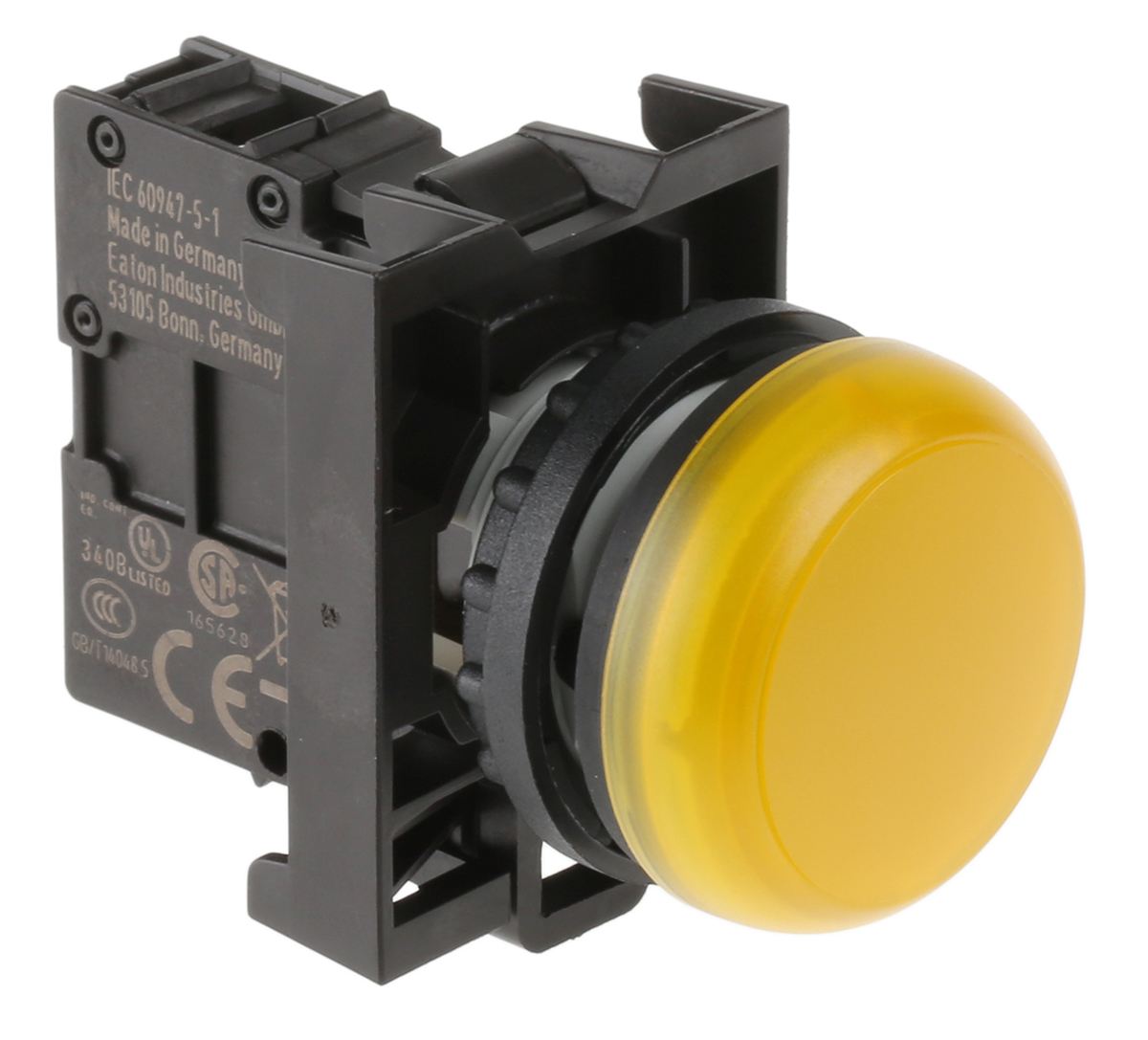 Eaton, RMQ Titan M22, Flush, Rear, Surface Mount Yellow LED Indicator, 22 mm Cutout, IP69K, Round, 12 V, 30V ac/dc