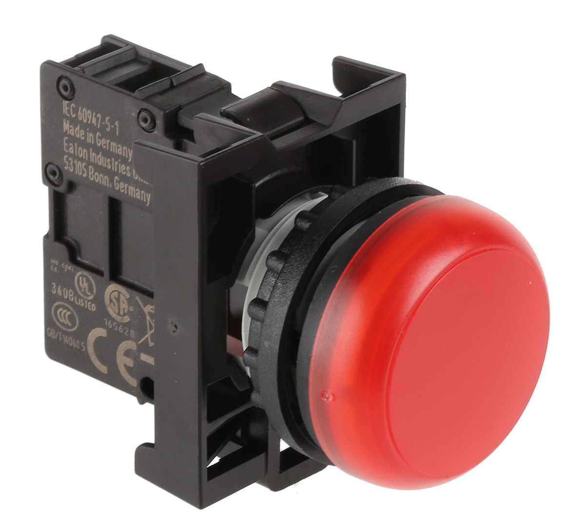 Eaton, RMQ Titan M22, Flush, Rear, Surface Mount Red LED Indicator, 22 mm Cutout, IP69K, Round, 12 V, 30V ac/dc