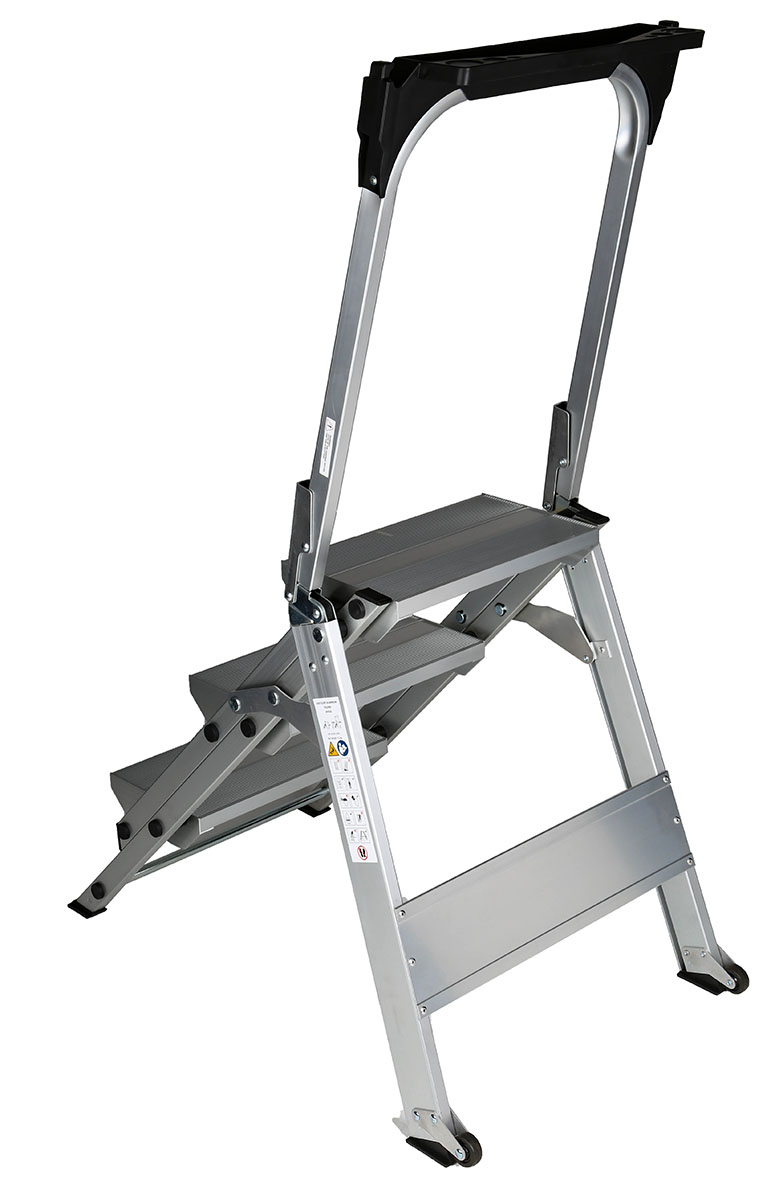 789-8517 RS PRO 3 Tread Aluminium Steps 0.66m Platform Height, Silver