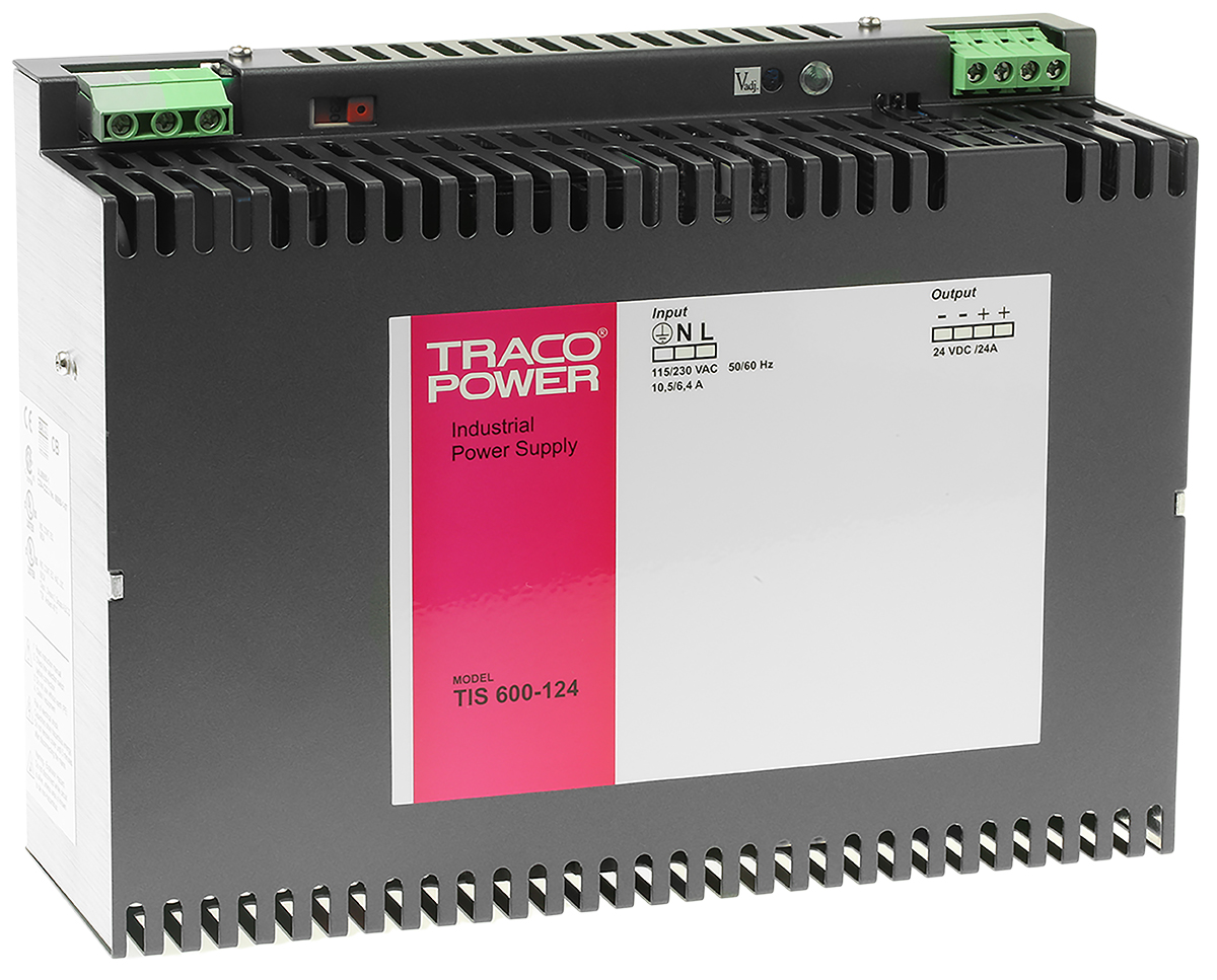TRACOPOWER TIS Switched Mode DIN Rail Power Supply, 93 → 132V ac ac Input, 24V dc dc Output, 24A Output, 600W