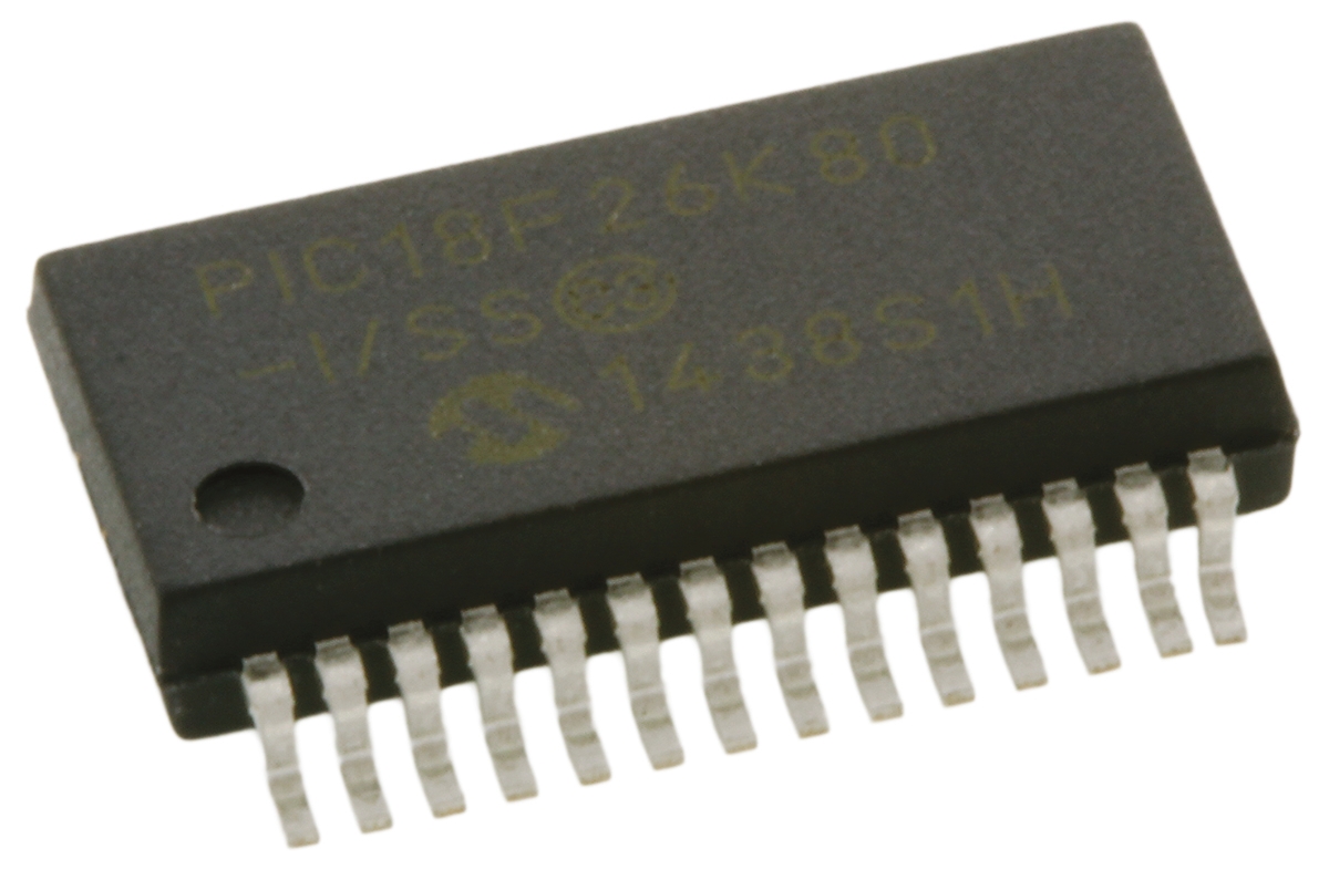 Microchip, 8 bit PIC, PIC18F66K80 Microcontroller, 64 MHz, 64kB FLASH, 28-Pin SSOP