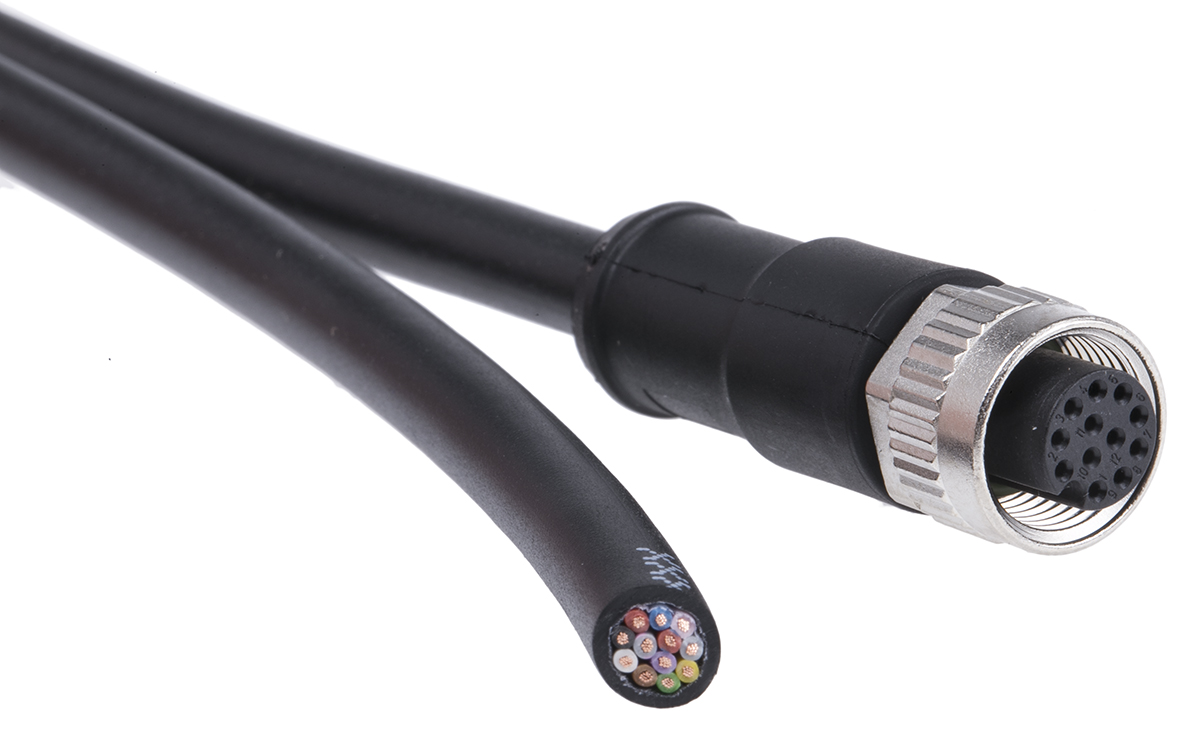 binder Female 12 way Straight to Unterminated Sensor Actuator Cable, 2 m