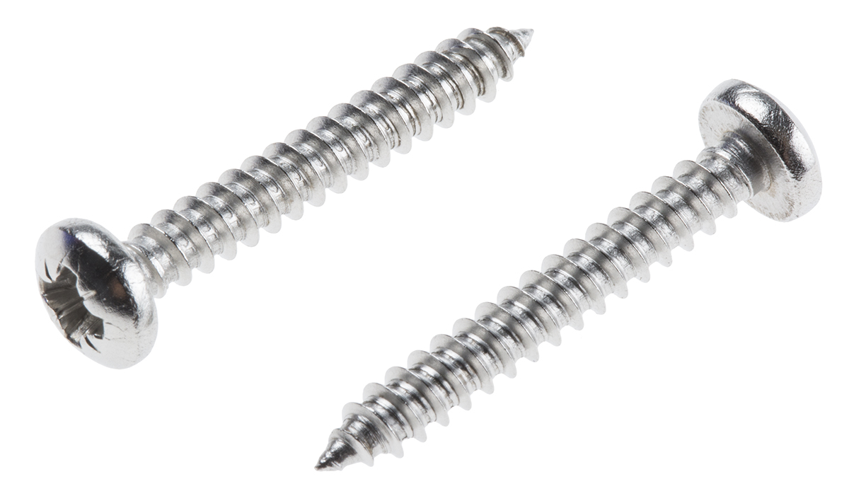 RS PRO Plain Stainless Steel Pan Head Self-Tapping Screw 25 mm 6