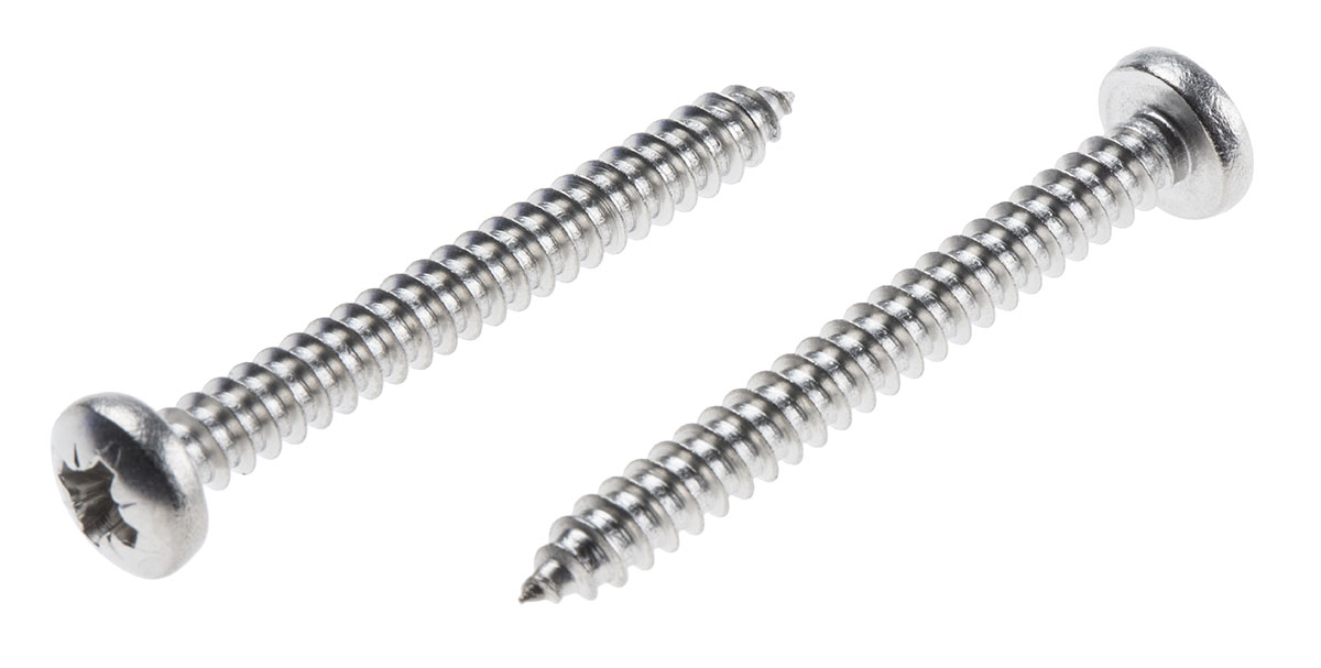 RS PRO Plain Stainless Steel Pan Head Self-Tapping Screw 38 mm 8