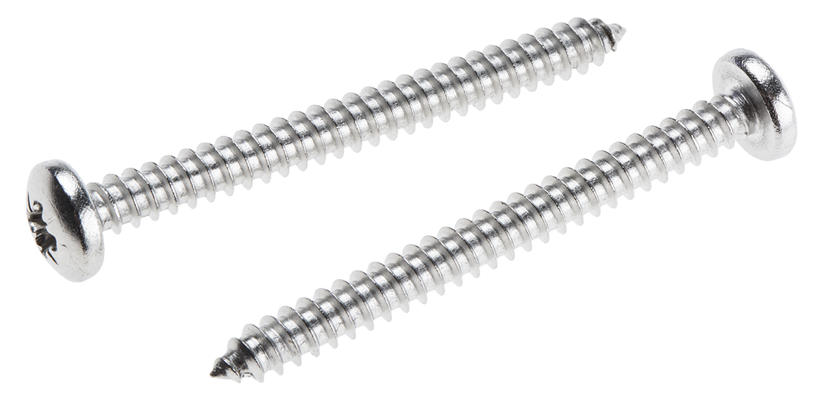 RS PRO Plain Stainless Steel Pan Head Self-Tapping Screw 50 mm 10