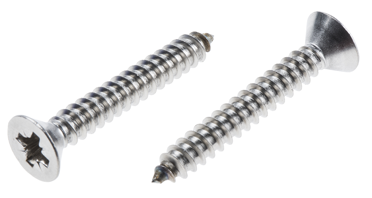 RS PRO Plain Stainless Steel Countersunk Head Self-Tapping Screw 38 mm 12