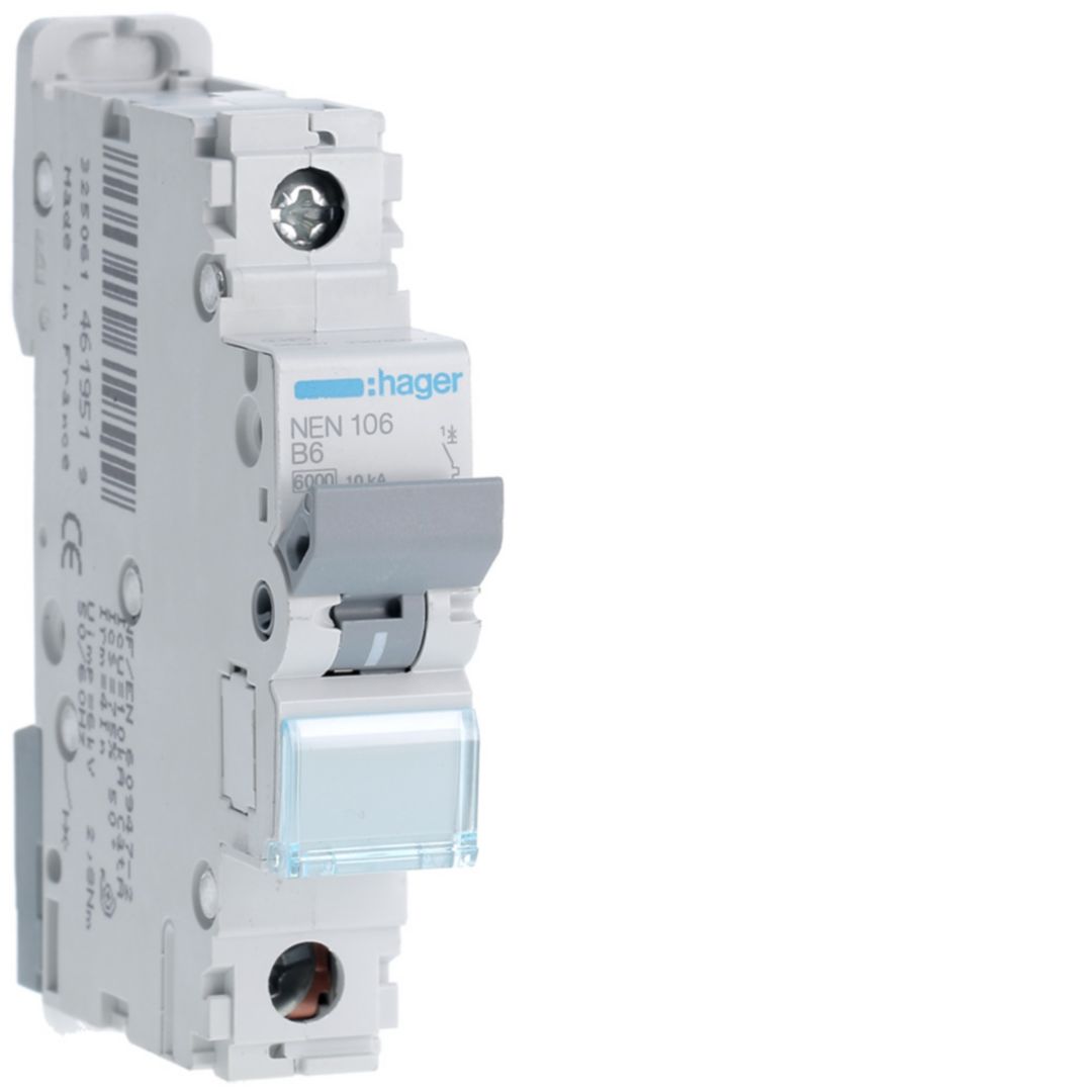 Hager NEN MCB, 1P, 6A, 230V AC, 10 kA Breaking Capacity