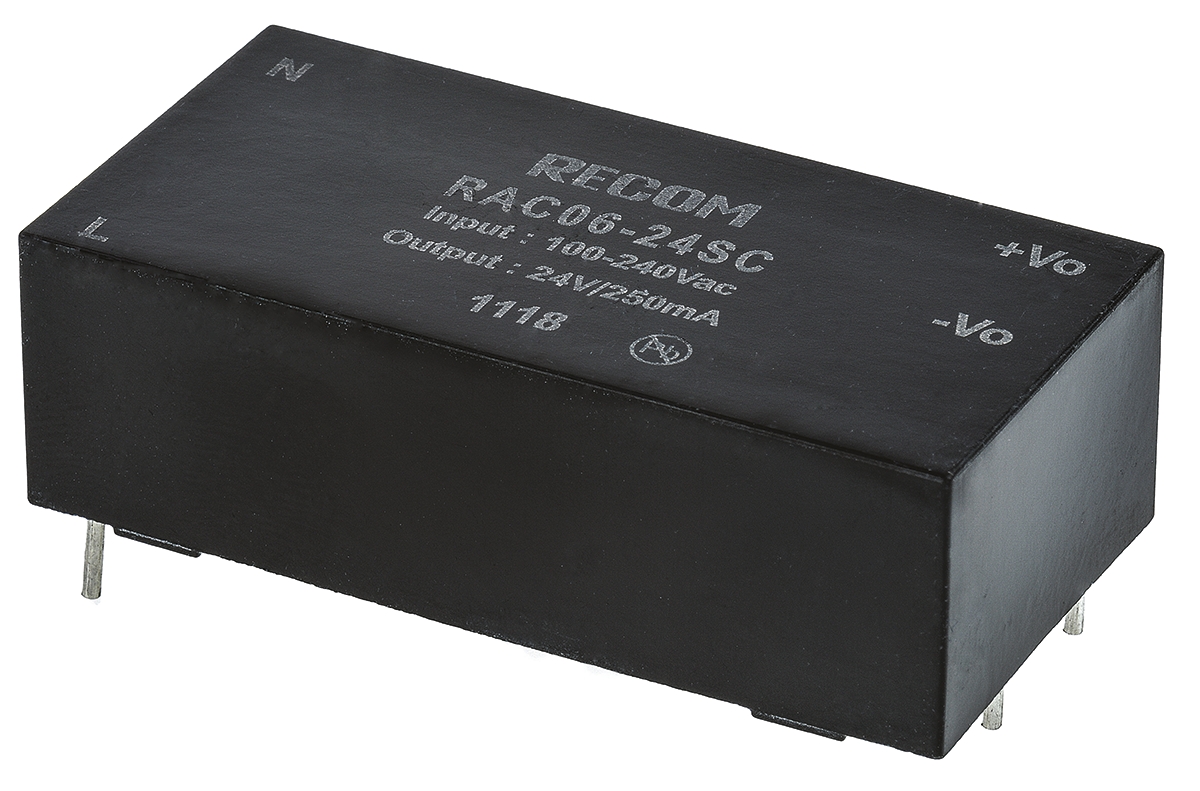 Recom Switching Power Supply, RAC06-24SC, 24V dc, 250mA, 6W, 1 Output, 90 → 264V ac Input Voltage