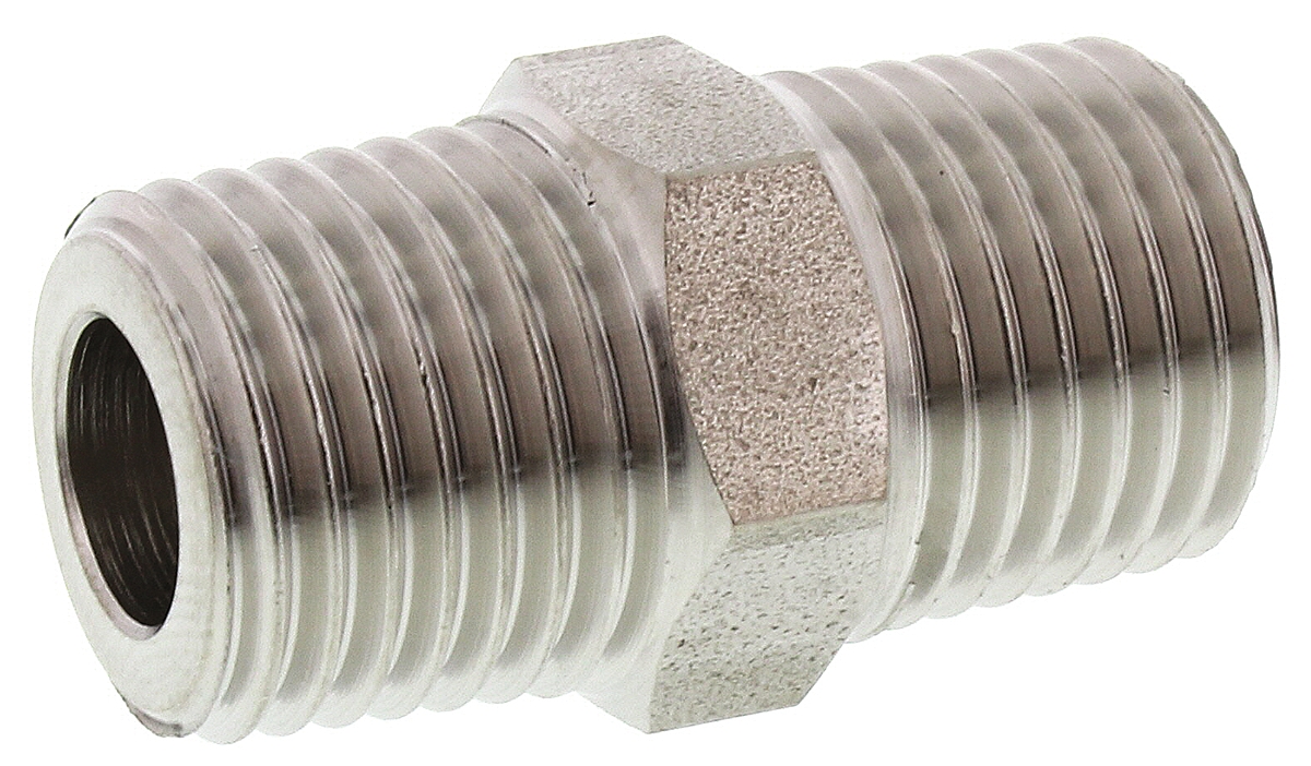 Legris Stainless Steel Pipe Fitting, Straight Hexagon Coupler, Male R 1/4in x Male R 1/4in
