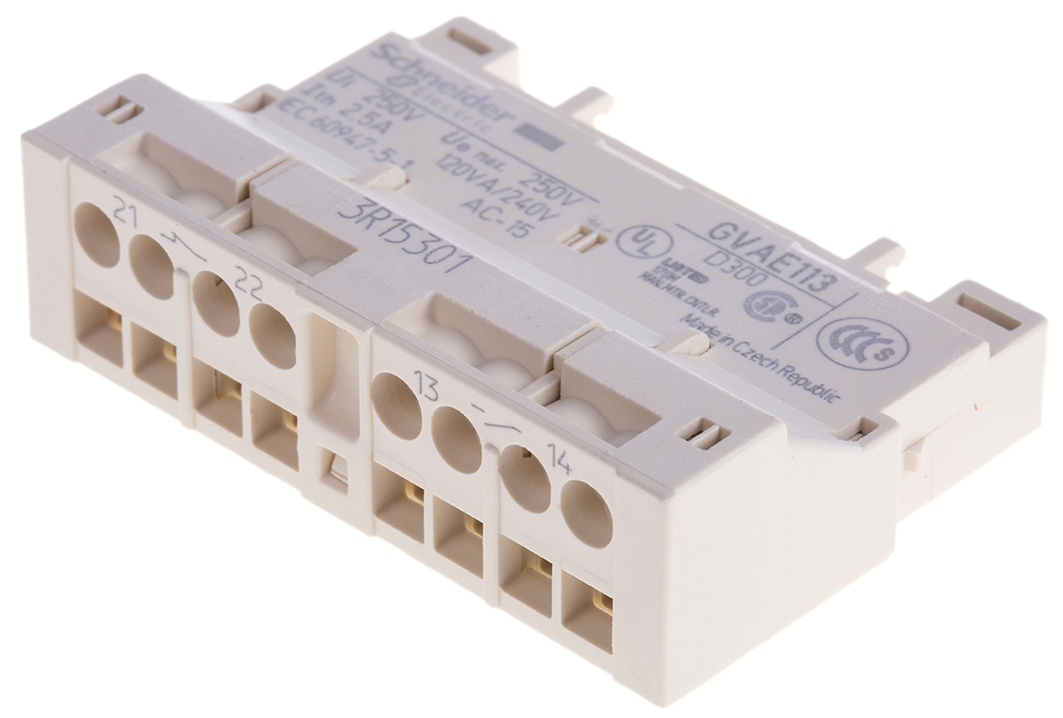 Schneider Electric Auxiliary Contact, 2 Contact, 1NC + 1NO, Front Mount GVAE