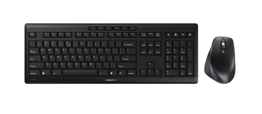Cherry JD-8550EU-2 Wireless Ergonomic Keyboard & Mouse Set, QWERTY, Black