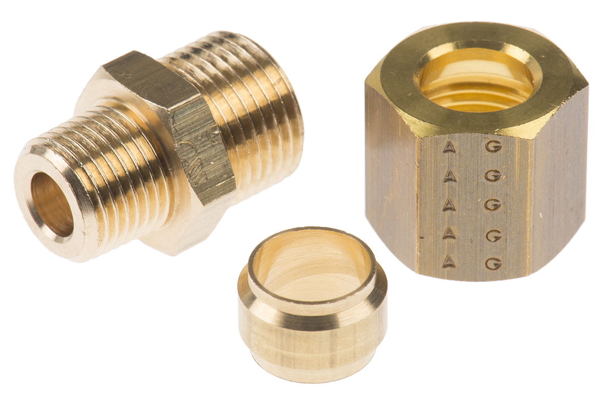 Legris Brass Pipe Fitting, Straight Compression Coupler, Male R 1/8in to Female 8mm