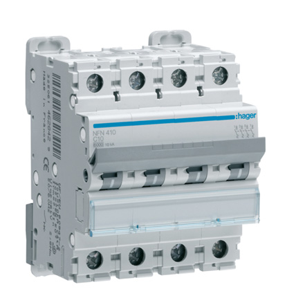Hager NFN MCB, 4P, 25A Curve C, 240 → 400V AC, 10 kA Breaking Capacity