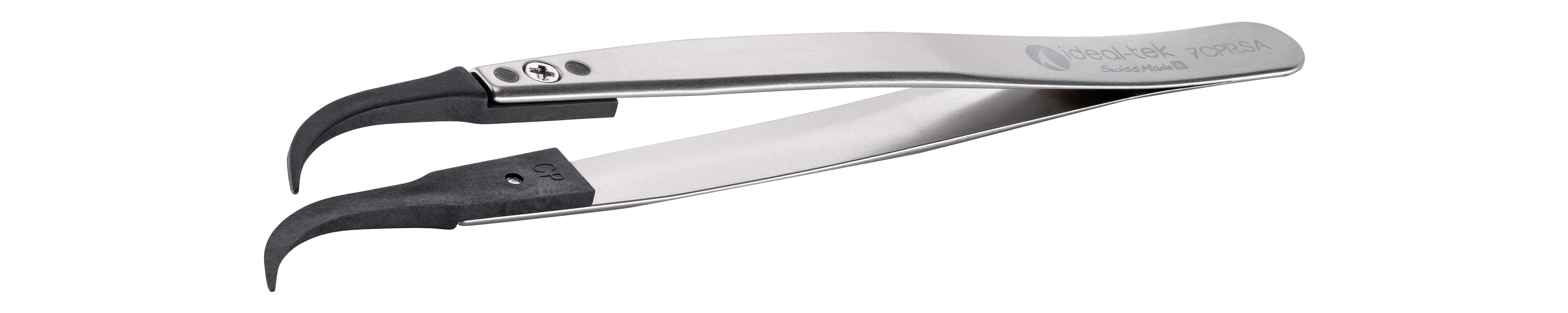 ideal-tek 130mm Polyetheretherketone, Stainless Steel Fine, Curved ESD Safe Tweezer