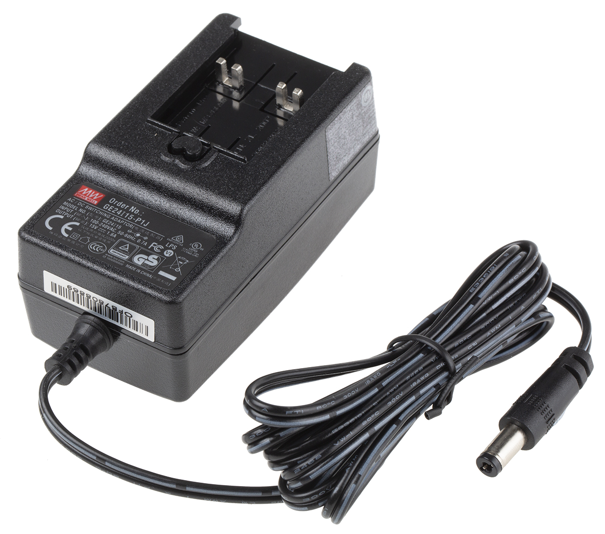 MEAN WELL 24W Plug-In AC/DC Adapter 15V dc Output, 1.6A Output