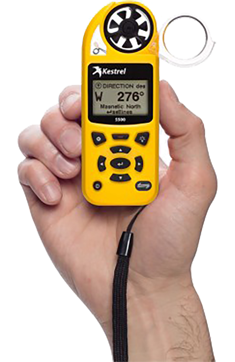 0855lvyel Kestrel 0855LVYEL Impeller Anemometer, 40m/s Max, Measures Air Flow, Altitude, Density, Density Altitude, Dew Point,