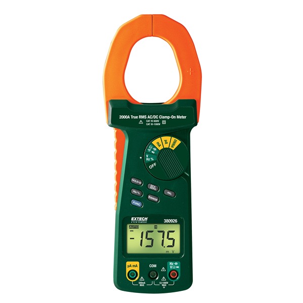 Extech 380926 Clamp Meter, 2kA dc, Max Current 2kA ac