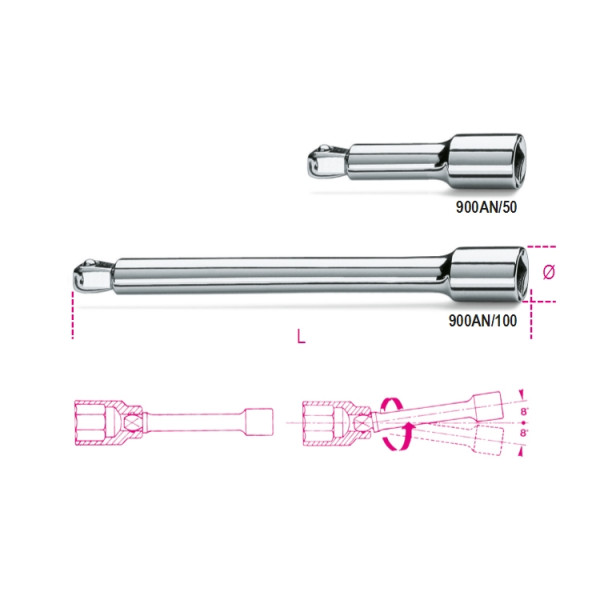 BETA 900AN/100 1/4 in Wobble Extension Bar, 100 mm Overall