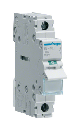 Hager 1P Pole Isolator Switch - 80A Maximum Current, IP20