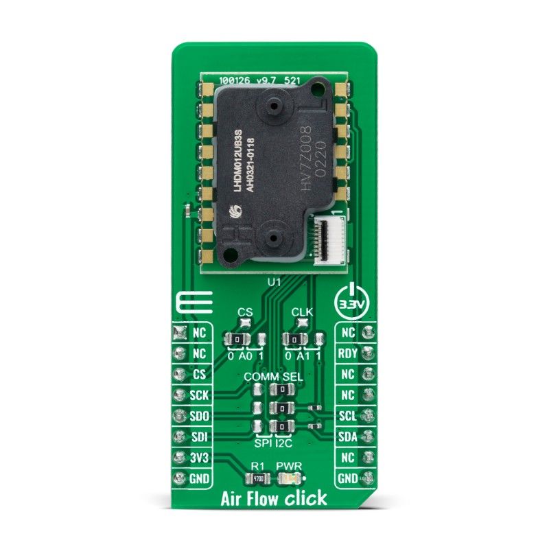 MikroElektronika Air Flow Click Differential Pressure Sensor Add On Board for LHDULTRAM012UB3 mikroBUS Socket