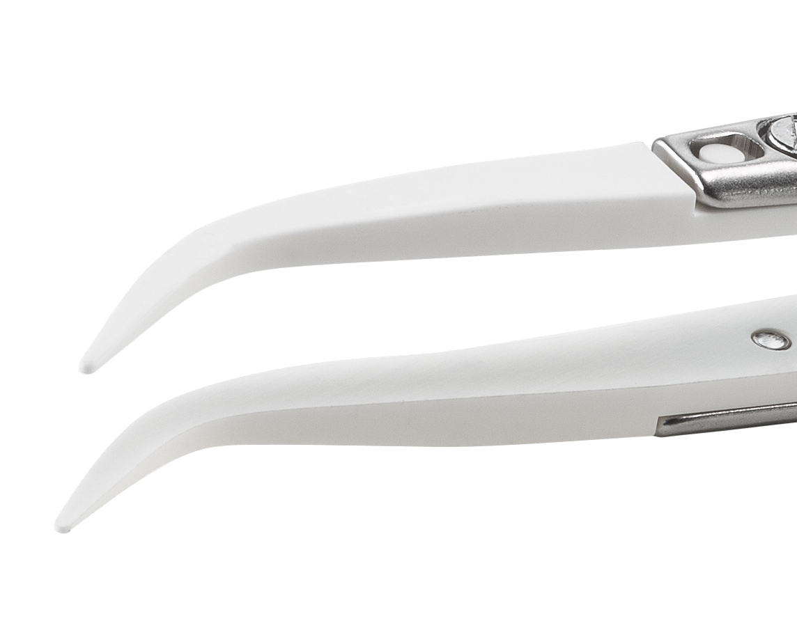 7mzsa0 ideal-tek 135mm Zirconia Toughened Alumina, Stainless Steel Curved, Fine Tweezer