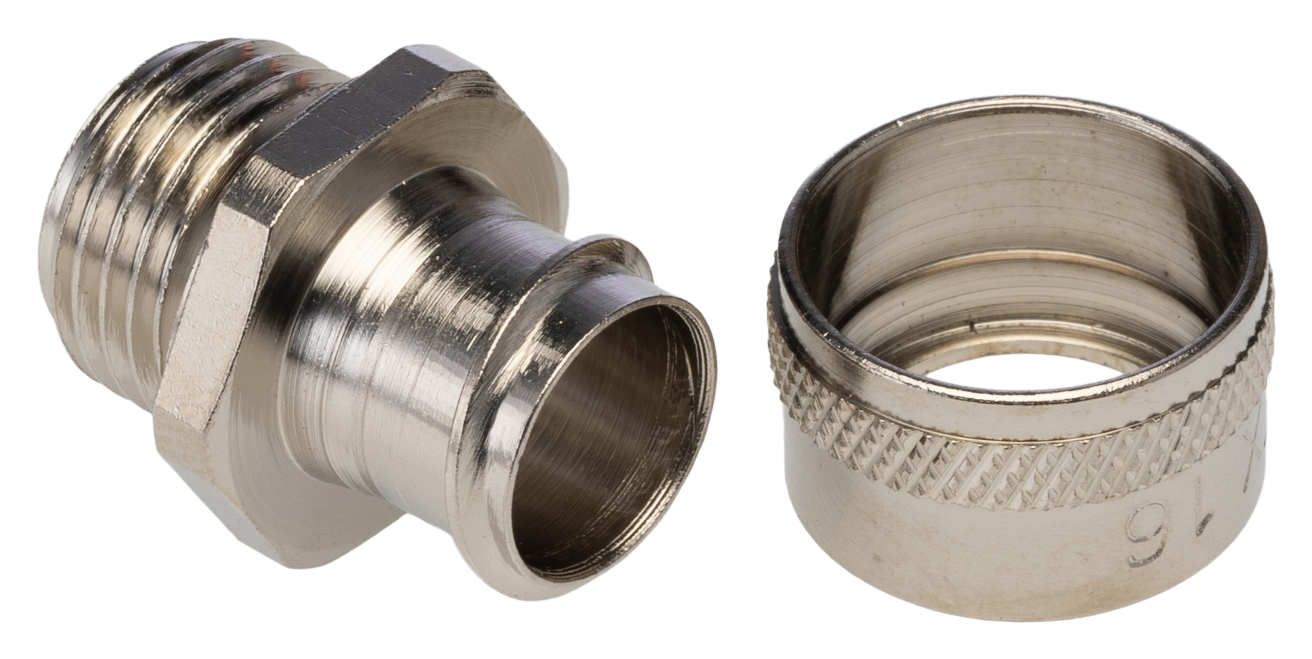 Adaptaflex Conduit Nickel, Conduit Fitting, 16 mm Nominal Size, M16, Brass, Silver IP40 rating