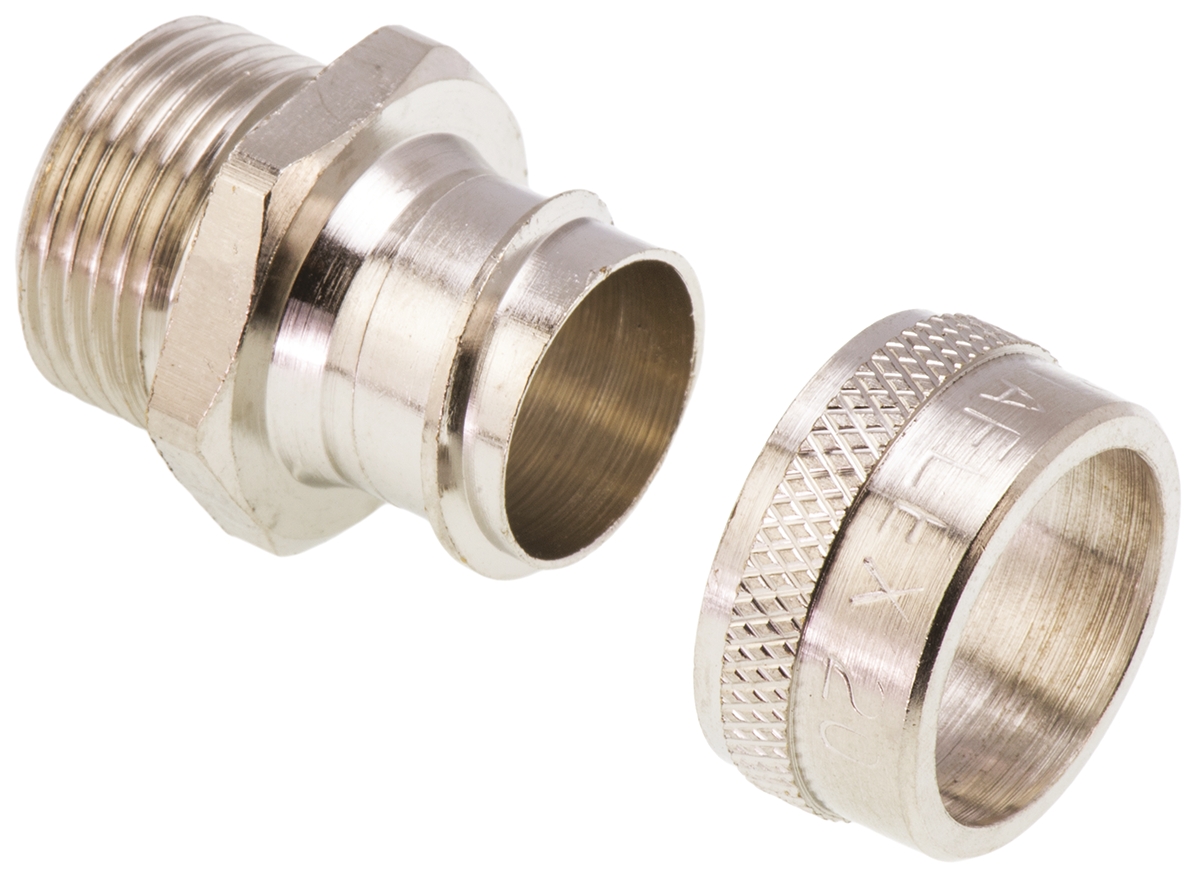 Adaptaflex Nickel, Conduit Fitting, 20 mm Nominal Size, M20, Brass, Silver IP40 rating
